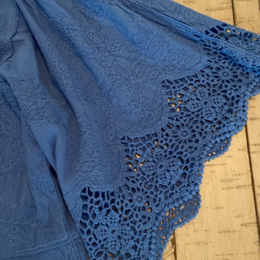 Democracy Woven Cotten Crochet Trim Peplum Top Cerulean Blue S - Picture 12 of 16